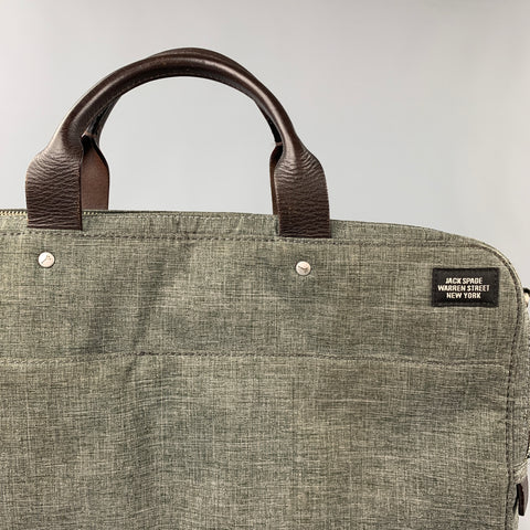 JACK SPADE Sac pour ordinateur portable en toile avec bordure en cuir gris et marron