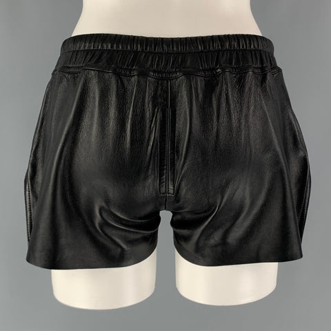 RICK OWENS Size 2 Black Lamb Skin D'Orsay Shorts
