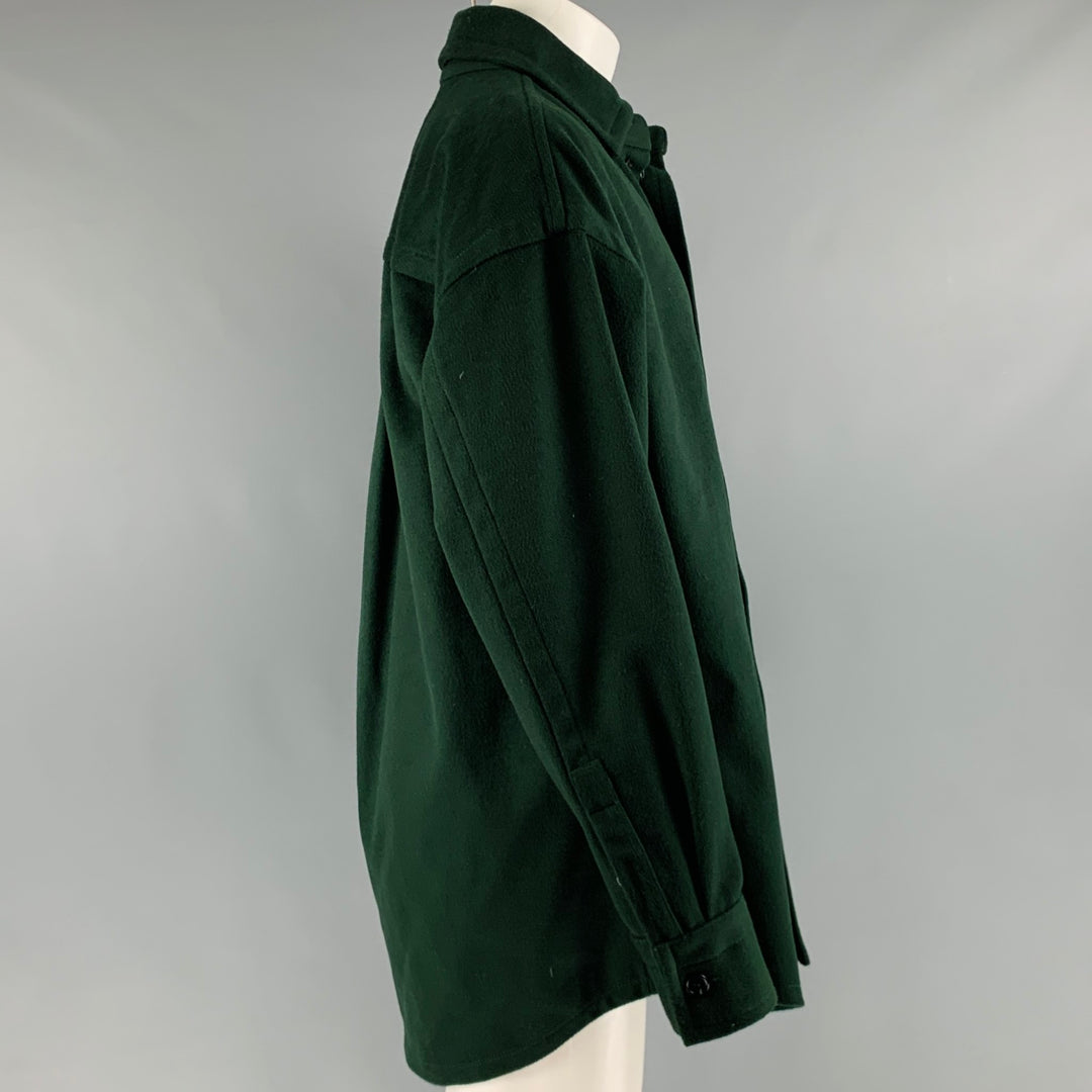 HUSSEIN CHALAYAN Taille S Chemise à manches longues en laine mélangée verte avec poche plaquée