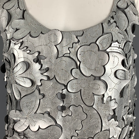 MARC JACOBS Taille 0 Haut robe sans manches découpé en cuir gris argenté