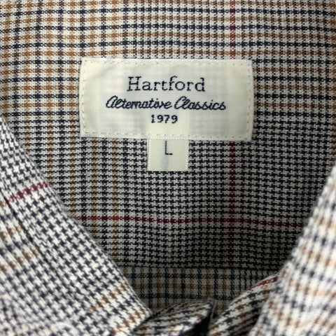 HARTFORD Size L Navy & Gold Glenplaid Cotton Button Up Long Sleeve Shirt
