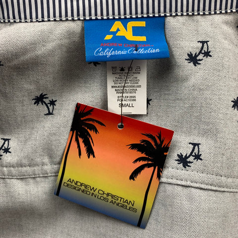 ANDREW CHRISTIAN Size S Light Grey Print Cotton Patch Pocket Sleeveless Shirt