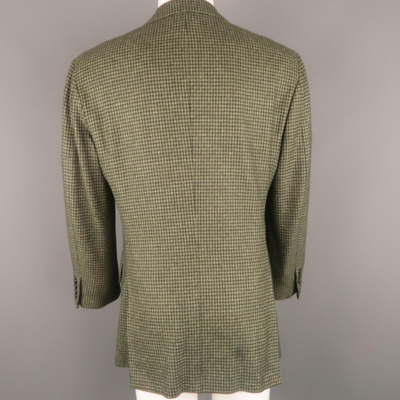 KITON Chest Size 40 Regular Green Houndstooth Cashmere / Silk Sport Coat