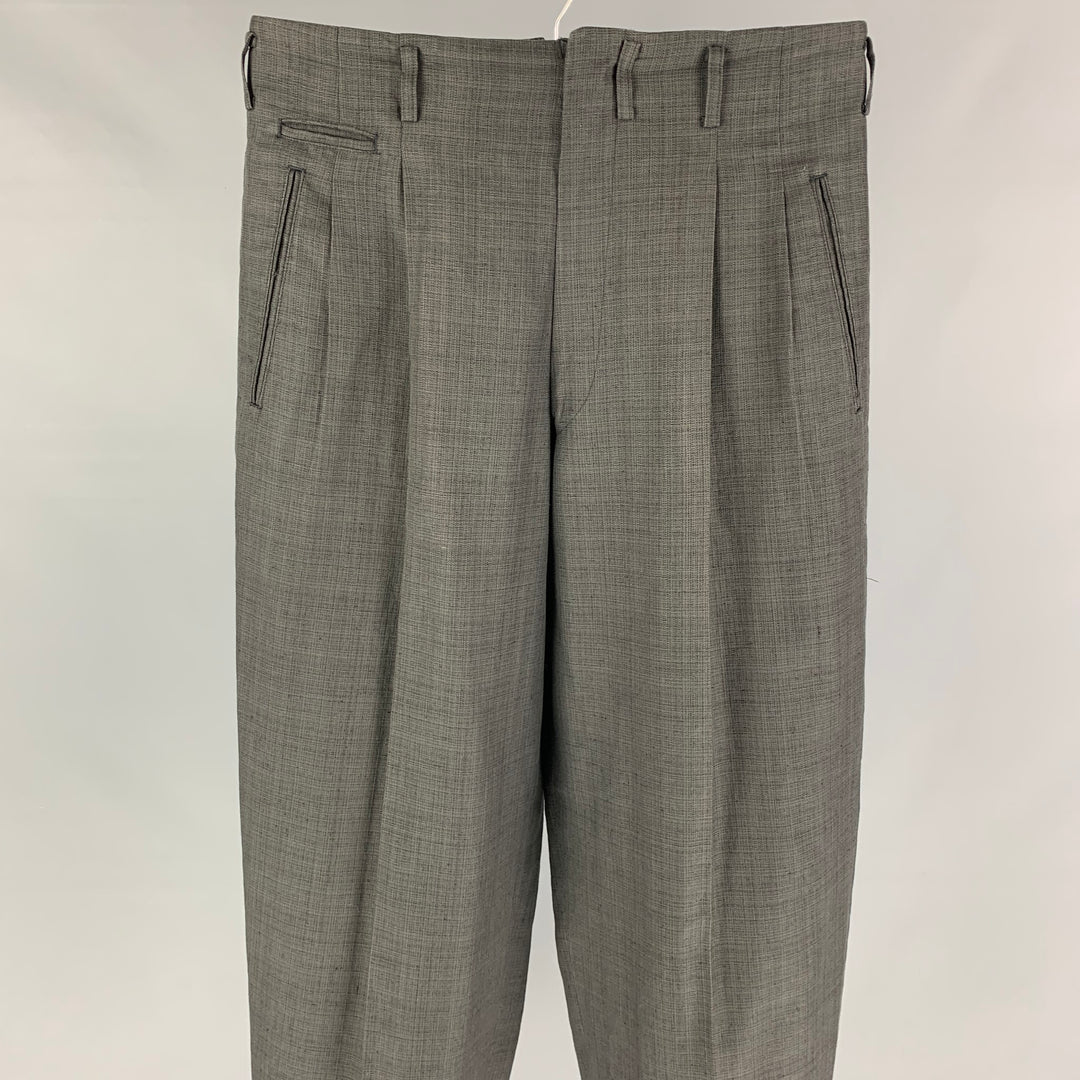 vintage MATSUDA Taille L Pantalon de robe plissé en coton lin gris