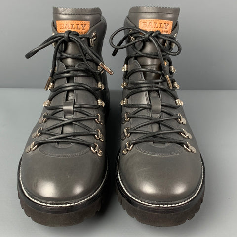 BALLY Size 10 Grey Leather Lace Up Hiking Boots