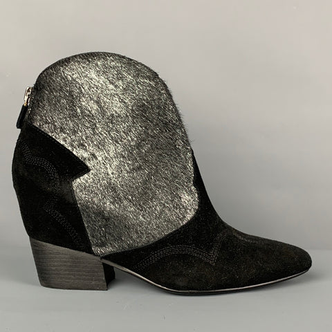 LOLA CRUZ Size 8 Black Silver Suede Cowhide Ankle Boots