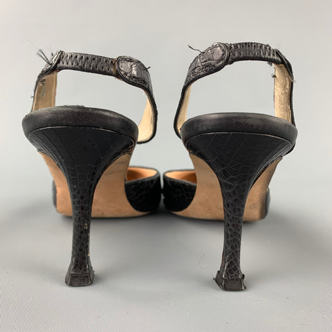 MANOLO BLAHNIK Carolyne Talla 10 Zapatos de tacón con tira trasera en piel de cocodrilo negra