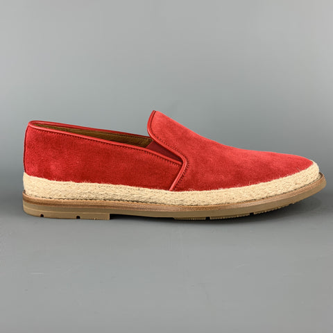 AQUATALIA Size 11 Red Suede Braided Trim Rubber Sole Loafers