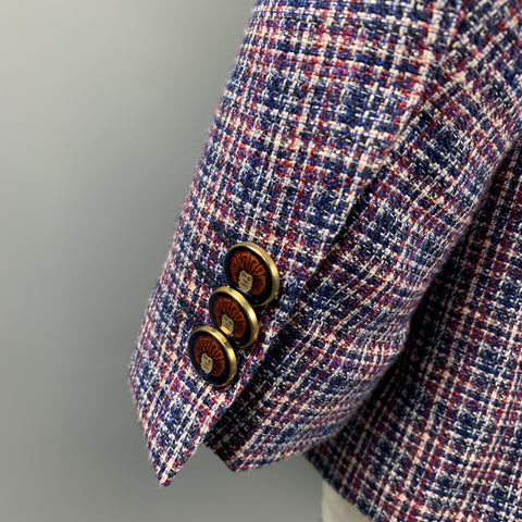 ETRO Size 48 Blue & Red Plaid Hemp Blend Notch Lapel Sport Coat