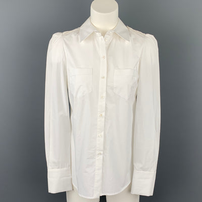 TARA JARMON White Poplin Cotton Buttoned Open Back Blouse
