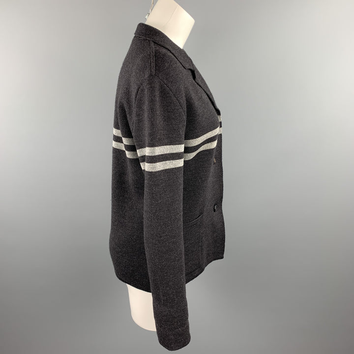 GIULIANO FUJIWARA Size L Gray Knitted Stripe Wool Buttoned Jacket