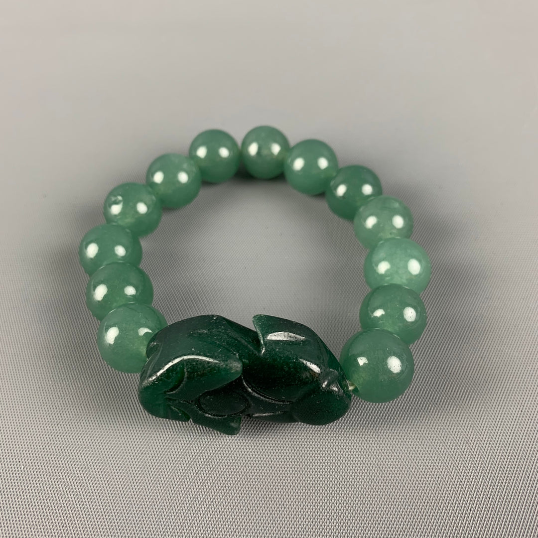 VINTAGE Green Glass Scarab Bracelet