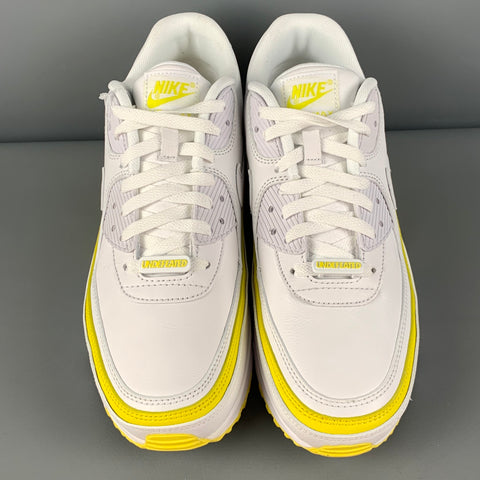 NIKE x UNDFTED Size 10.5 White Yellow Leather Air Max 90 Sneakers