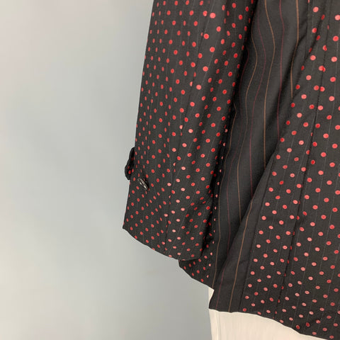 COMME des GARCONS HOMME PLUS Size XL Black & Red Polka Dots Wool Coat