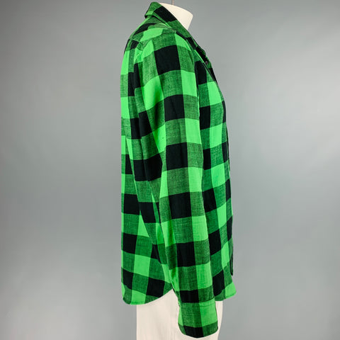 RAG &amp; BONE Taille L Chemise à manches longues en coton à carreaux Buffalo noir vert