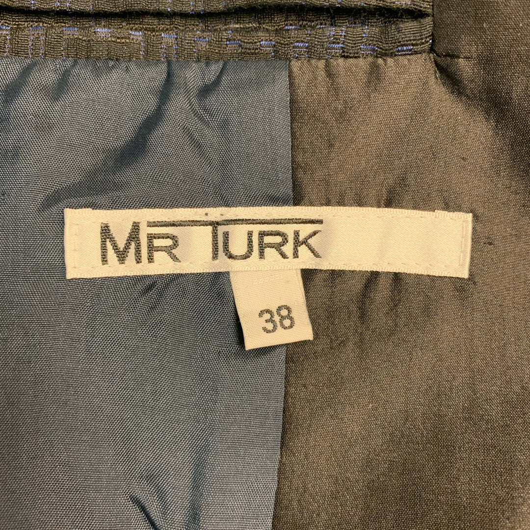 MR TURK Size 38 Textured Black & Navy Polyester Blend Sport Coat