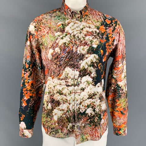 CARVEN Taille L Chemise à manches longues boutonnée en coton imprimé multicolore