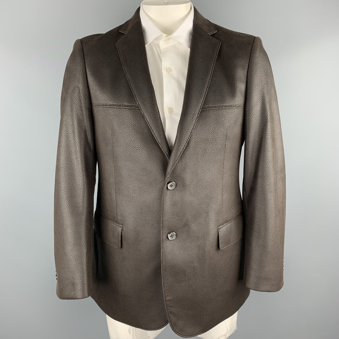 CICCHINI Size 40 Regular Brown Textured Polyester / Polyurthane Sport Coat
