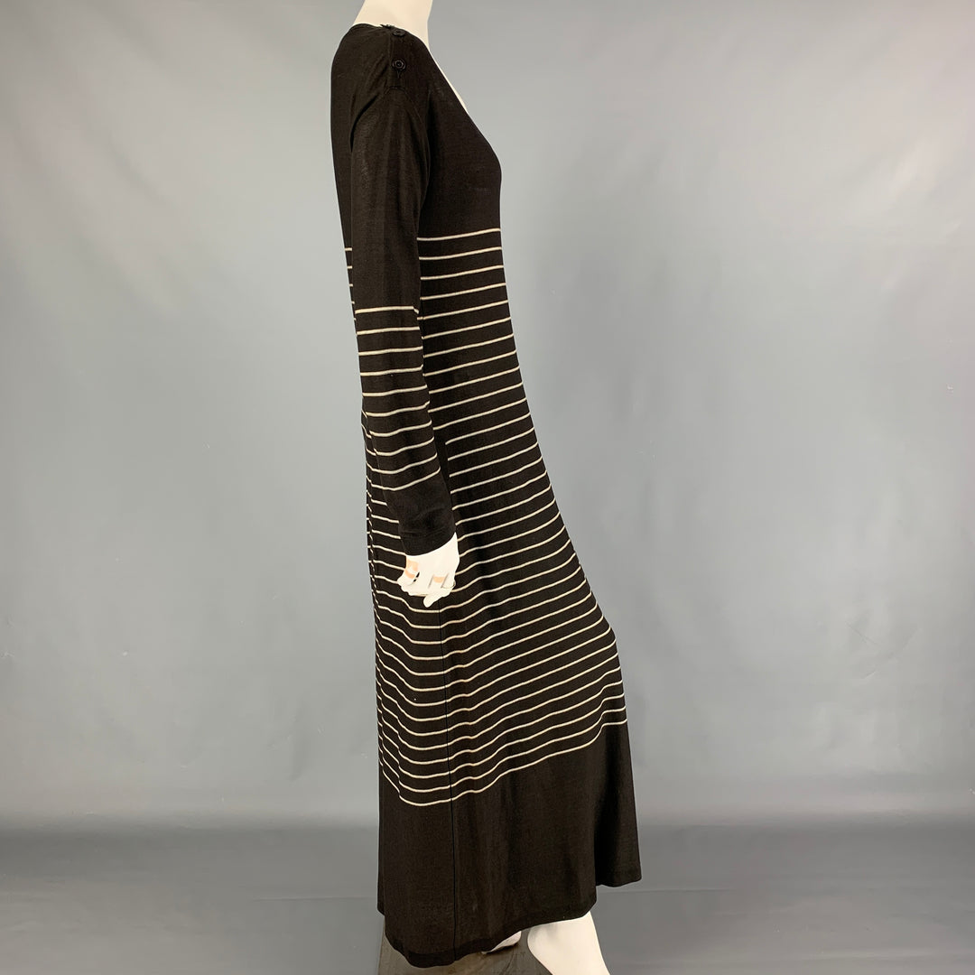 SONIA RYKIEL Taille 6 Robe longue à manches longues en coton crème noir à rayures
