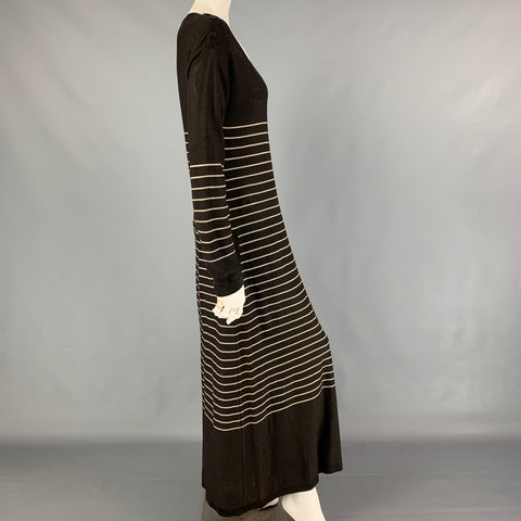 SONIA RYKIEL Size 6 Black Cream Cotton Stripe Long Sleeve Long Dress