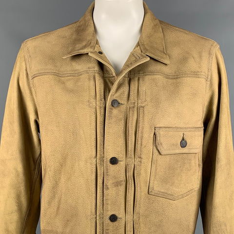 RRL by RALPH LAUREN Size XL Beige Deerskin Leather Western Fringe Jacket