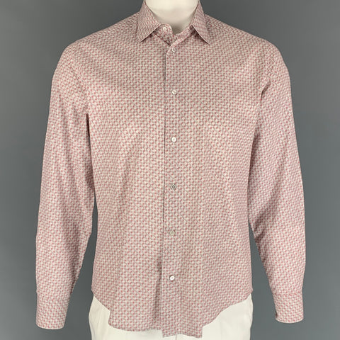 LOUIS VUITTON Size L White Red Grey Print Cotton Button Up Long Sleeve Shirt