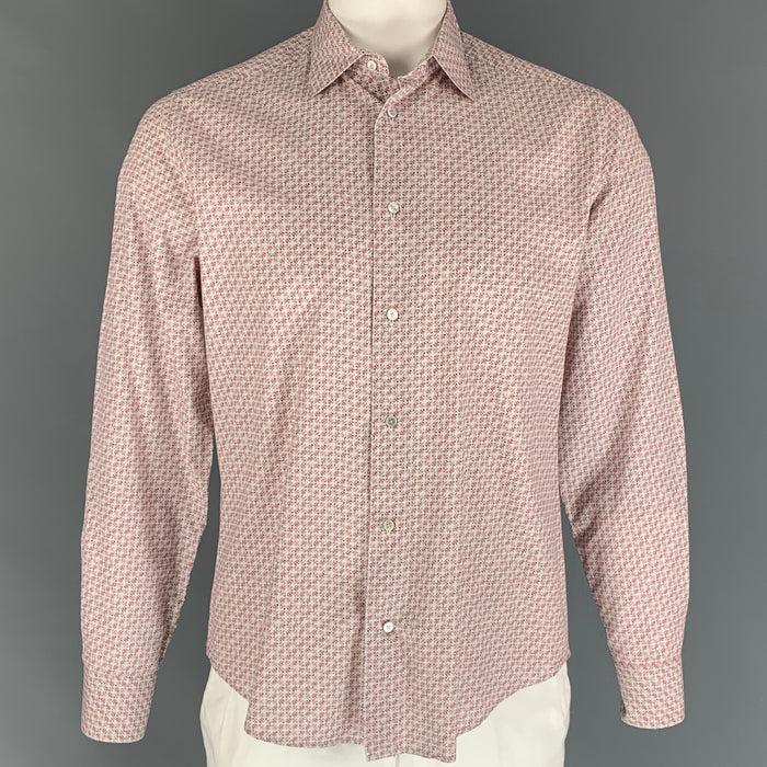 LOUIS VUITTON Size L White Red Grey Print Cotton Button Up Long Sleeve Shirt