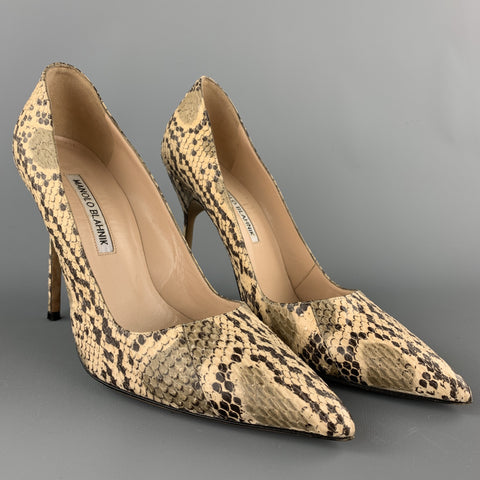 MANOLO BLAHNIK Zapatos de salón de piel de pitón natural talla 8