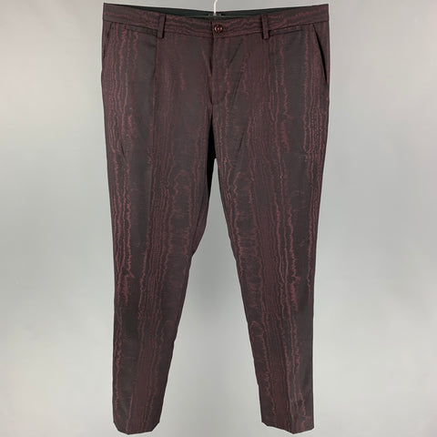 DOLCE & GABBANA Size 38 Black Burgundy Wood Effect Virgin Wool Flat Front Dress Pants