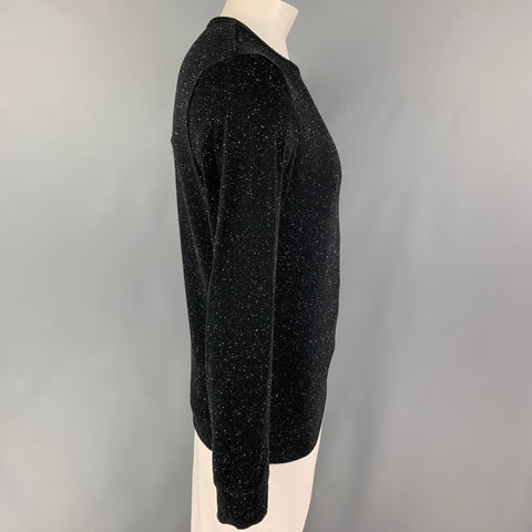 A.P.C. Size L Black White Heather Cotton Blend Crew-Neck Pullover
