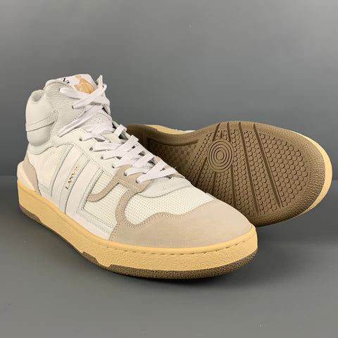LANVIN Size 11 White Mixed Materials Leather High Top Sneakers