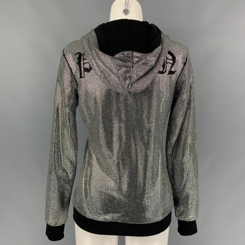 PHILIPP PLEIN COUTURE Size S Silver & Black Cotton Studded Hooded Jacket