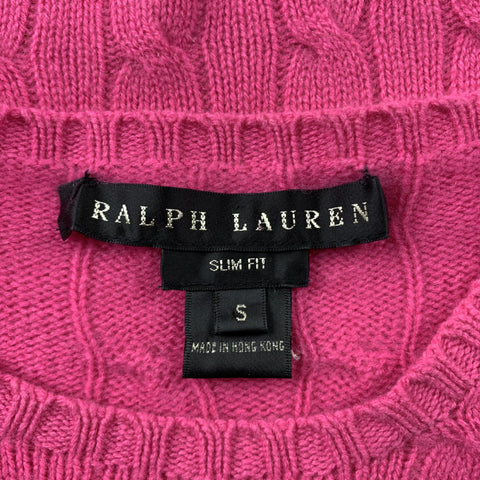 RALPH LAUREN Size S Fuchsia Cable Knit Cashmere Crew-Neck Sweater