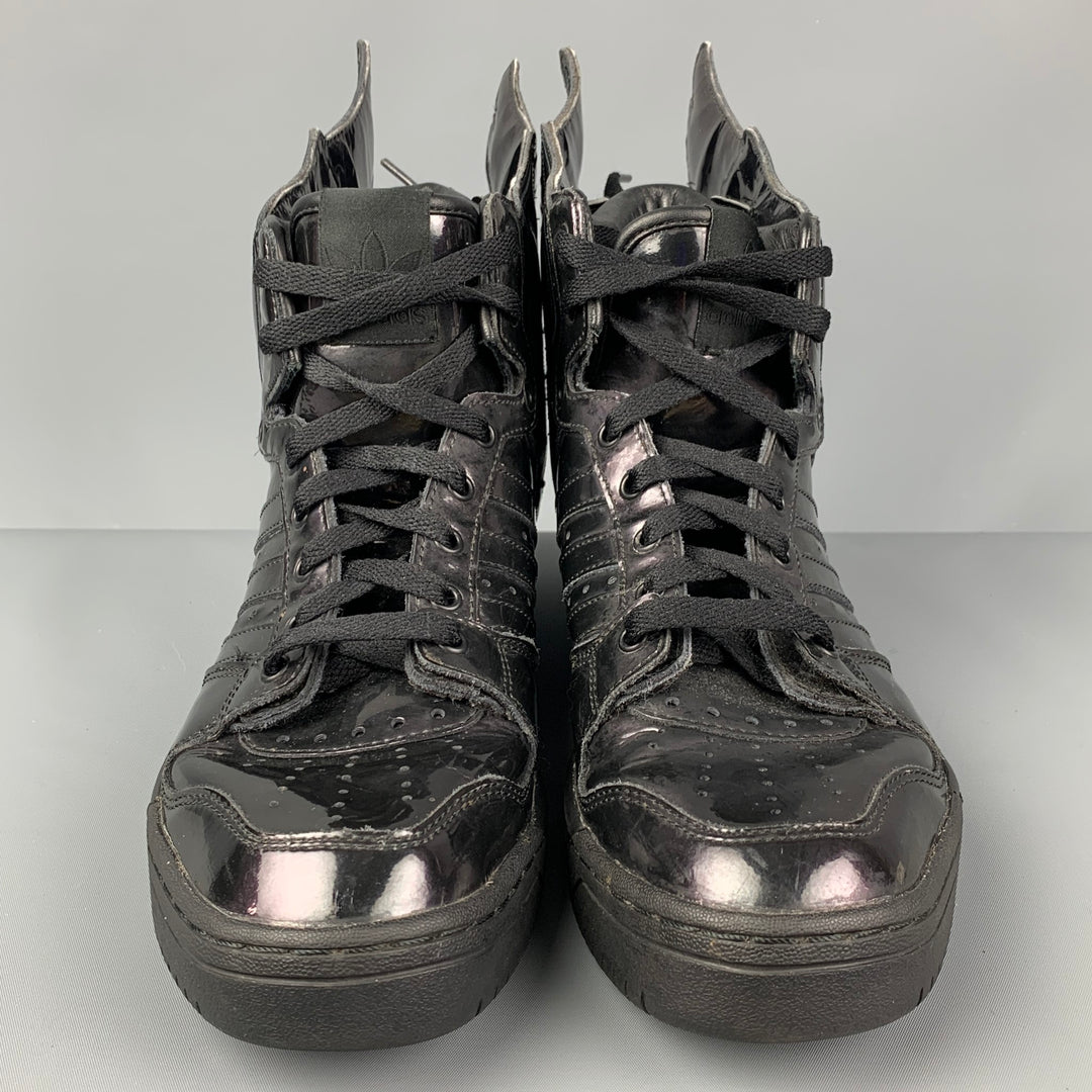 JEREMY SCOTT x ADIDAS Size 9 Black Patent Leather High Top Sneakers