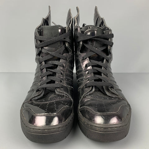 JEREMY SCOTT x ADIDAS Size 9 Black Patent Leather High Top Sneakers