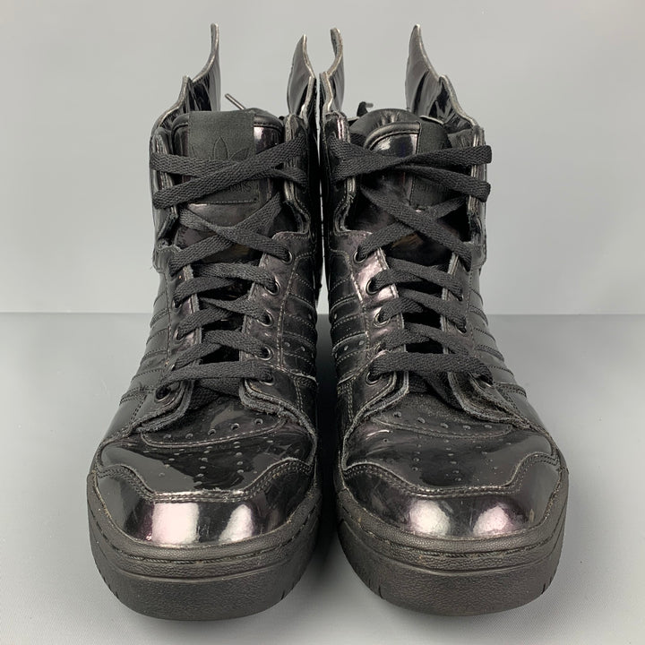 JEREMY SCOTT x ADIDAS Size 9 Black Patent Leather High Top Sneakers
