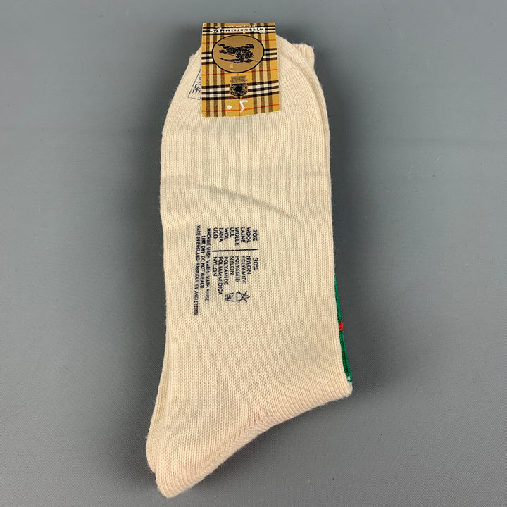 BURBERRYS Size L Beige Navy & Green Argyle Wool Nylon Knit Socks