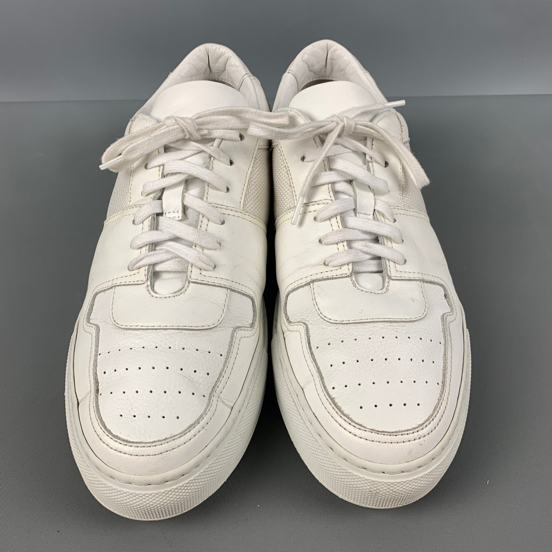 COMMON PROJECTS Size 8 White Mixed Materials Leather Low Top Sneakers