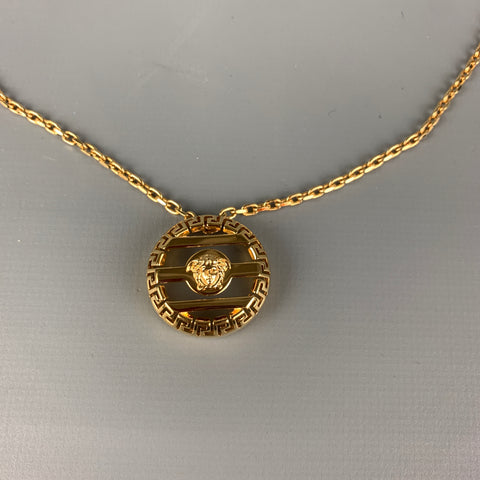 VERSACE Gold Tone Link Metal Round Cage Medusa Head Necklace