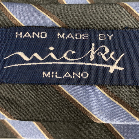 MICKY Grey Blue Diagonal Stripe Silk Tie