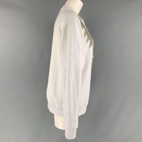 MSGM Size XS White Cotton Rhinestones Crew-Neck Pullover