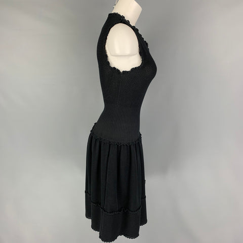 CHANEL Talla 2 Vestido sin mangas con textura de algodón de punto negro
