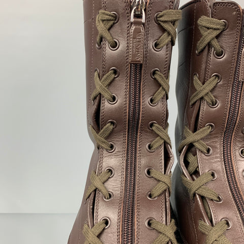 VALENTINO Size 10 Brown Leather Zip Up Combat Boots