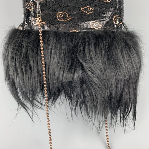 TSUMORI CHISATO Gold Copper Print Leather Goat Hair Trim Kiss Lock Bag