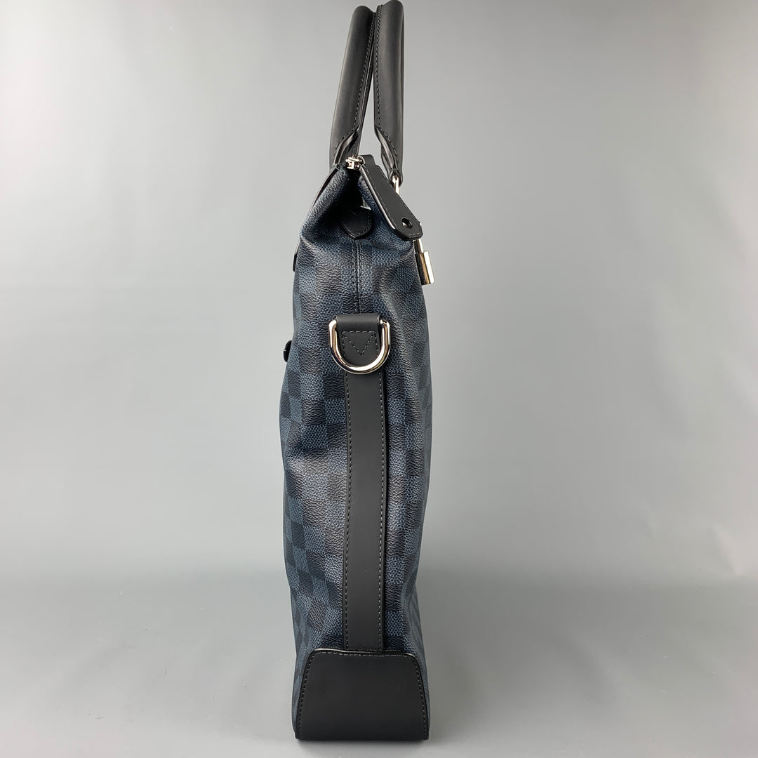 LOUIS VUITTON Cobalt & Black Damier Leather Trim Canvas Greenwich Tote Bag