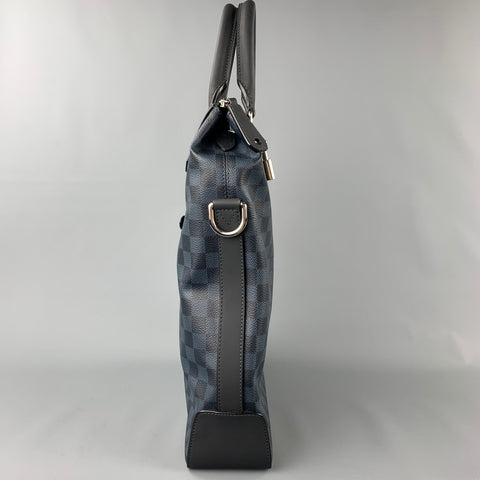 LOUIS VUITTON Cobalt & Black Damier Leather Trim Canvas Greenwich Tote Bag