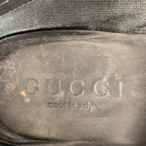 GUCCI Size 12 Black Contrast Stitch Leather Slip On Loafers