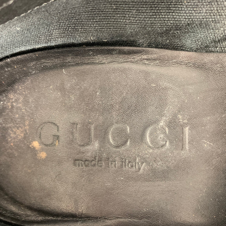 GUCCI Size 12 Black Contrast Stitch Leather Slip On Loafers