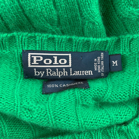 RALPH LAUREN Size M Green Cable Knit Cashmere Crew-Neck Sweater