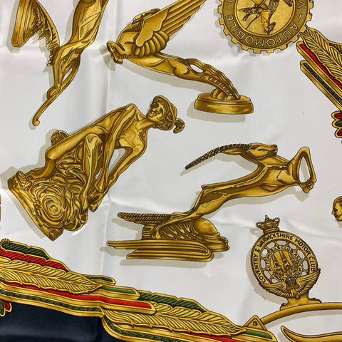 HERMES Gold White Blue Silk Twill Scarf